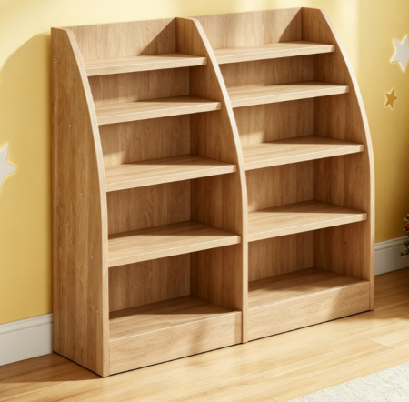 4-Tier Sling Book Shelf, Wooden Children’s Bookcase with Toy Organiser – Book Display for Bedroom and Nursery